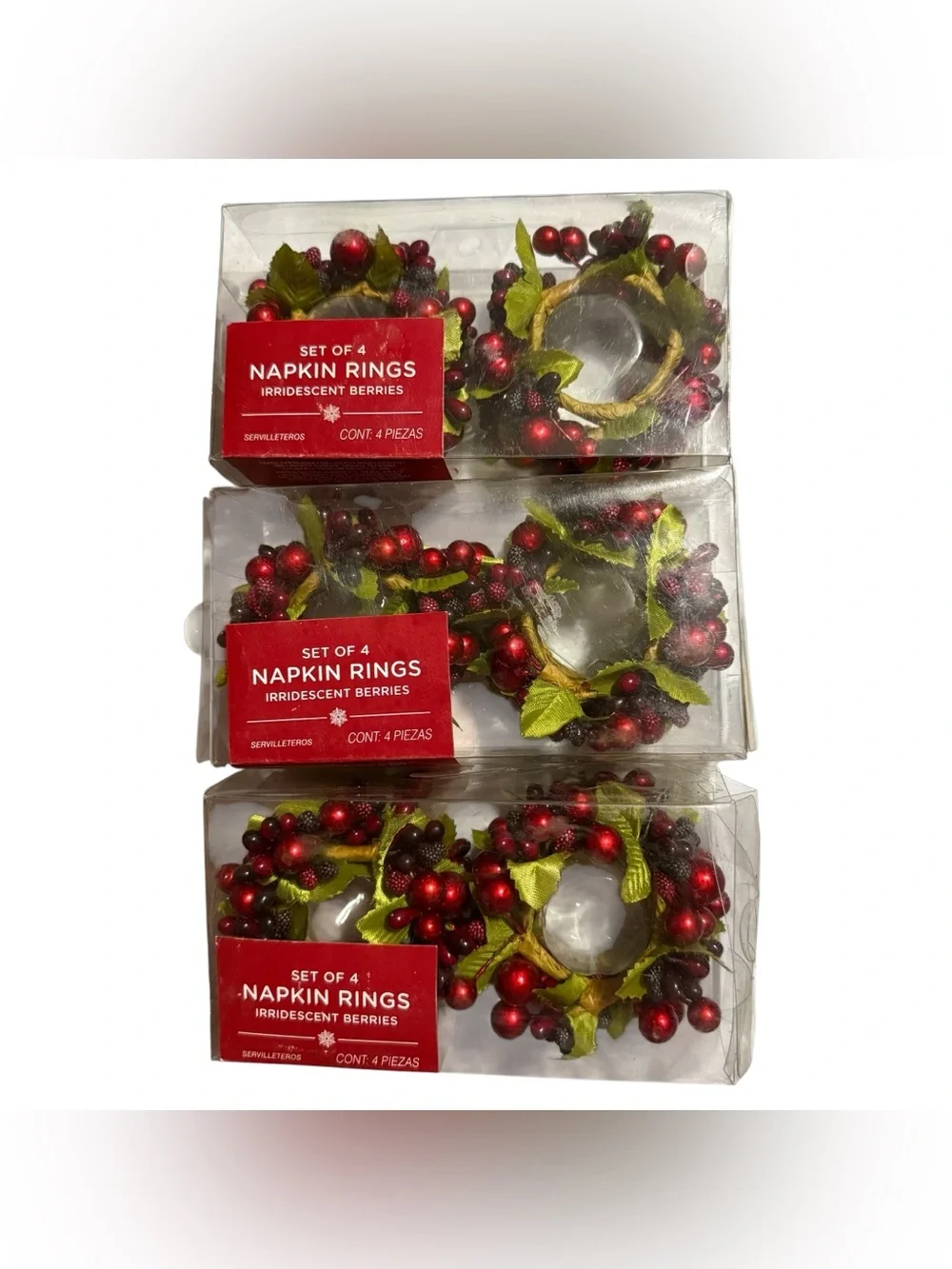 Set of 12 Holiday Napkin Rings – Iridescent Berries & Leaves